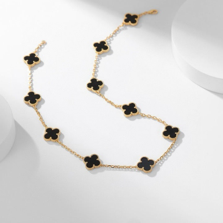 [RAFFINE]CLOVER 10 MOTIFS ONYX NECKLACE