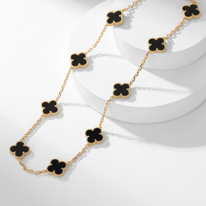 [RAFFINE]CLOVER 10 MOTIFS ONYX NECKLACE