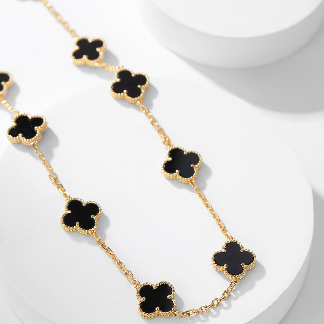 [RAFFINE]CLOVER 10 MOTIFS ONYX NECKLACE