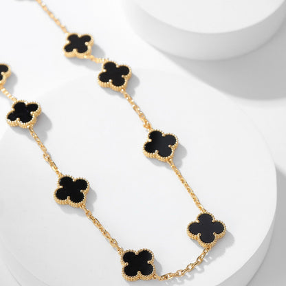 [RAFFINE]CLOVER 10 MOTIFS ONYX NECKLACE