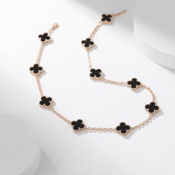 [RAFFINE]CLOVER 10 MOTIFS ONYX NECKLACE