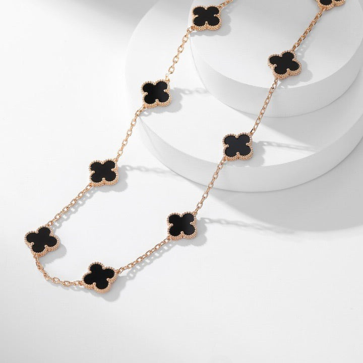 [RAFFINE]CLOVER 10 MOTIFS ONYX NECKLACE