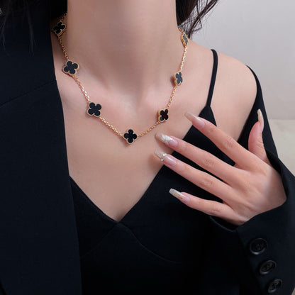 [RAFFINE]CLOVER 10 MOTIFS ONYX NECKLACE
