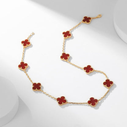 [RAFFINE]CLOVER 10 MOTIFS CARNELIAN NECKLACE