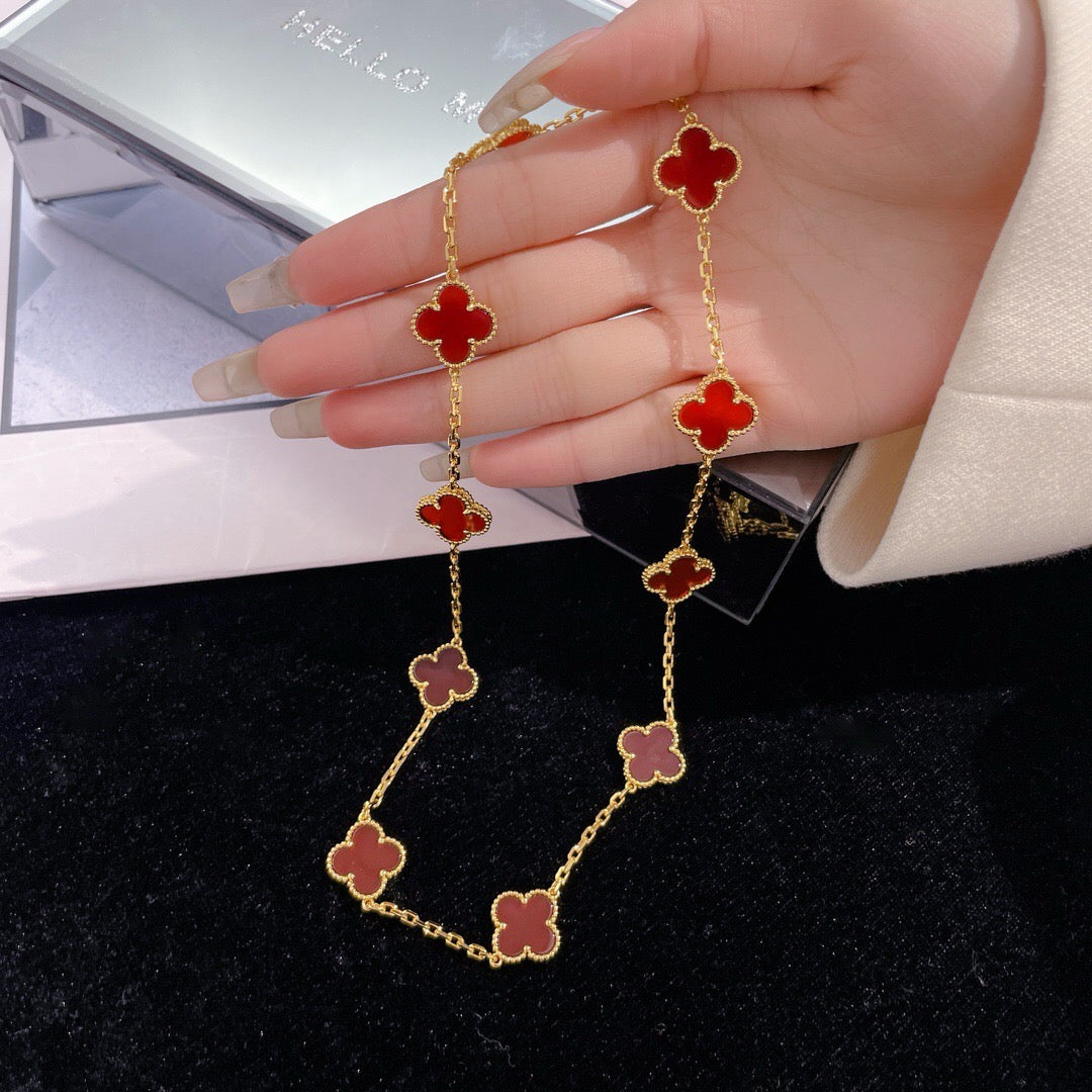 [RAFFINE]CLOVER 10 MOTIFS CARNELIAN NECKLACE