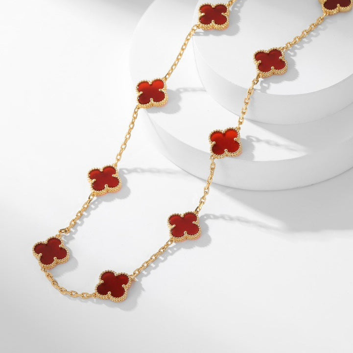 [RAFFINE]CLOVER 10 MOTIFS CARNELIAN NECKLACE