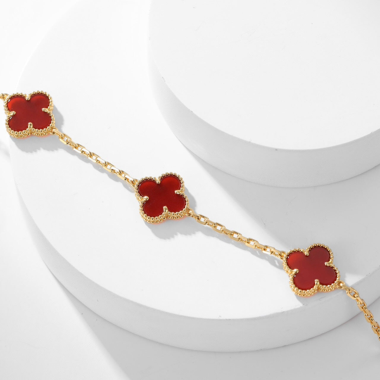 [RAFFINE]CLOVER 10 MOTIFS CARNELIAN NECKLACE