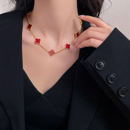 [RAFFINE]CLOVER 10 MOTIFS CARNELIAN NECKLACE