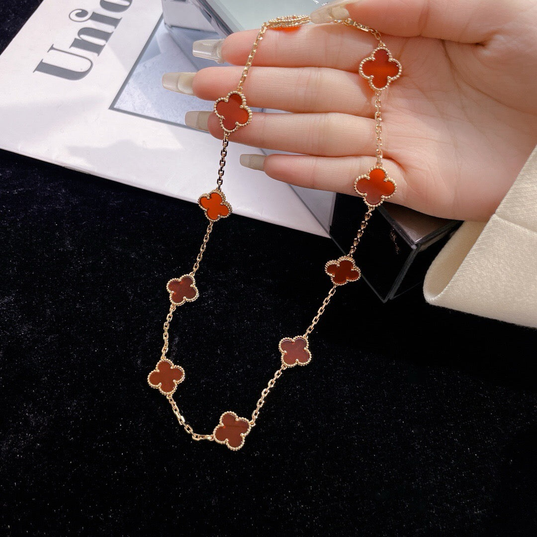 [RAFFINE]CLOVER 10 MOTIFS CARNELIAN NECKLACE