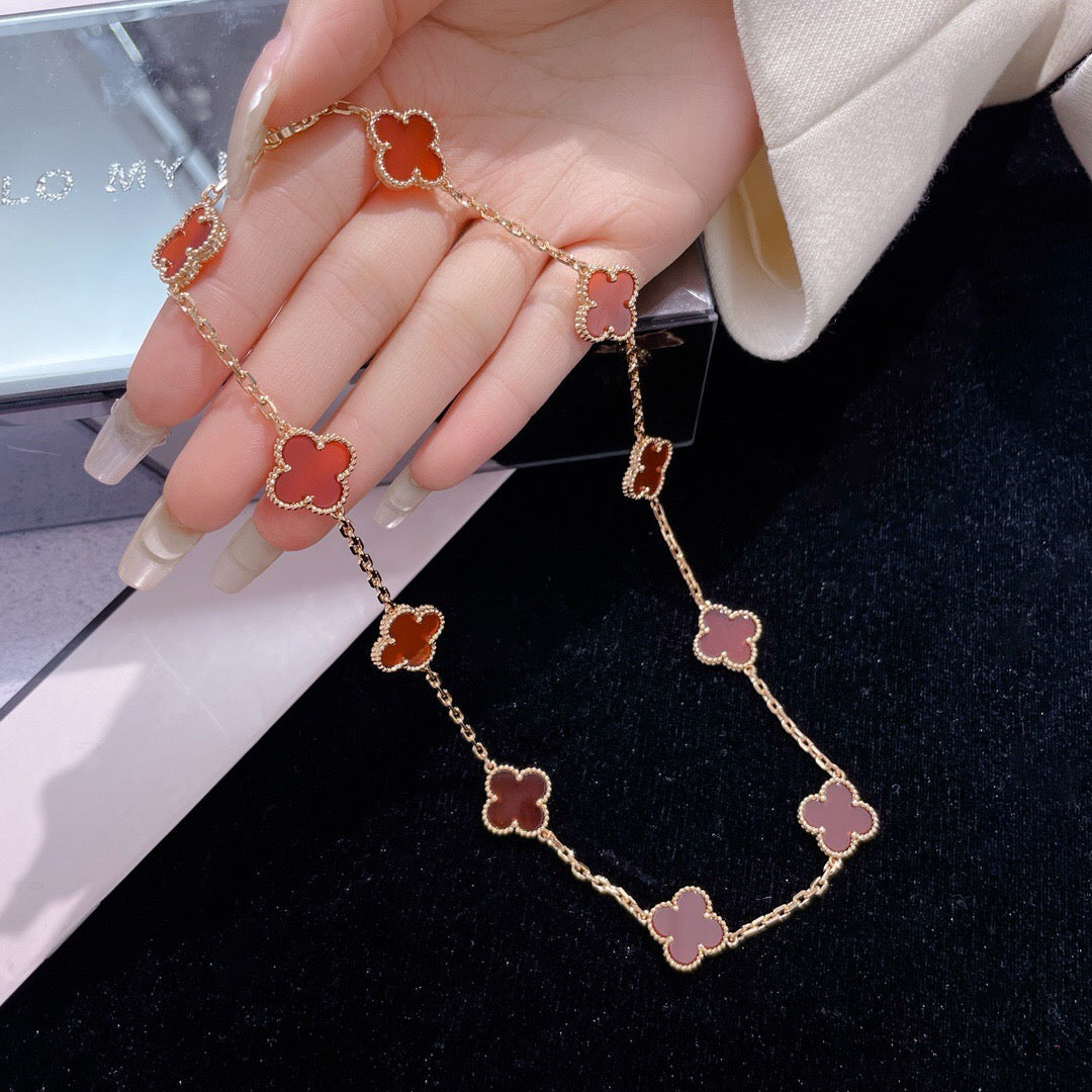 [RAFFINE]CLOVER 10 MOTIFS CARNELIAN NECKLACE