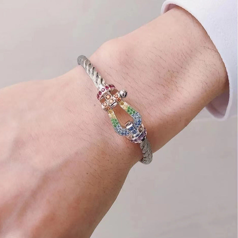 [RAFFINE]FORC LARGE HORSESHOE  COLORED DIAMOND BRACELET SILVER