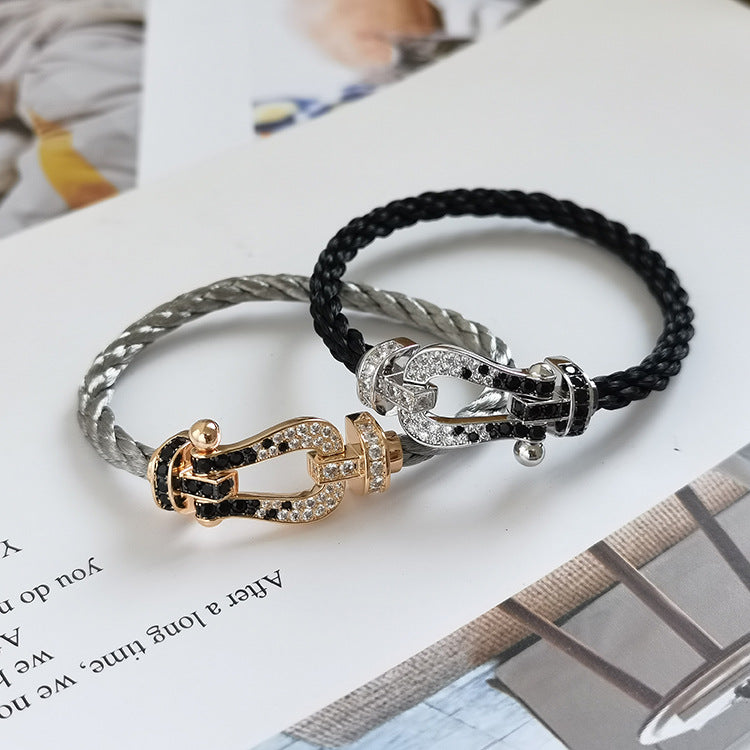 [RAFFINE]FORCE LARGE HORSESHOE BLACK WHITE DIAMOND BRACELET ROSE GOLD