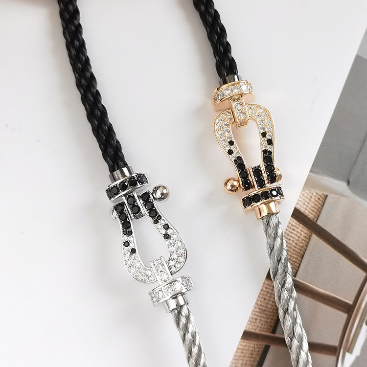 [RAFFINE]FORCE LARGE HORSESHOE BLACK WHITE DIAMOND BRACELET ROSE GOLD