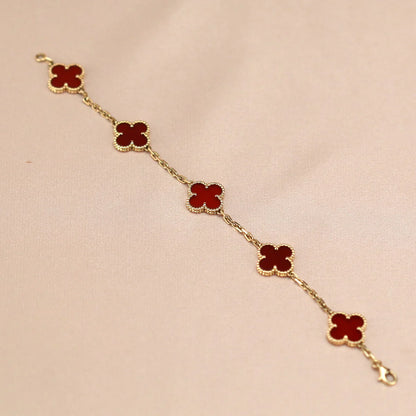 [RAFFINE] CLOVER 5 MOTIF RED CORNELIAN BRACELET COLLECTION