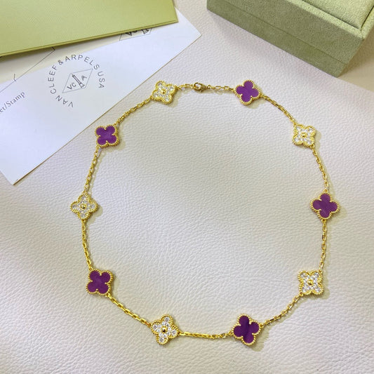 [RAFFINE]CLOVER 10 MOTIFS  PURPLE VIOLET DIAMOND NECKLACE