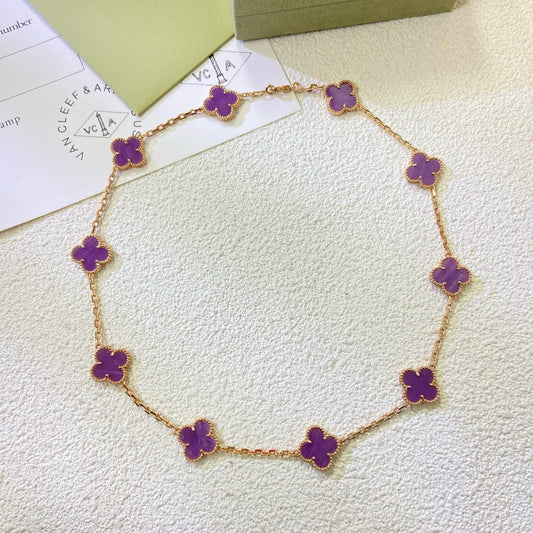 [RAFFINE]CLOVER 10 MOTIFS  PURPLE VIOLET  NECKLACE