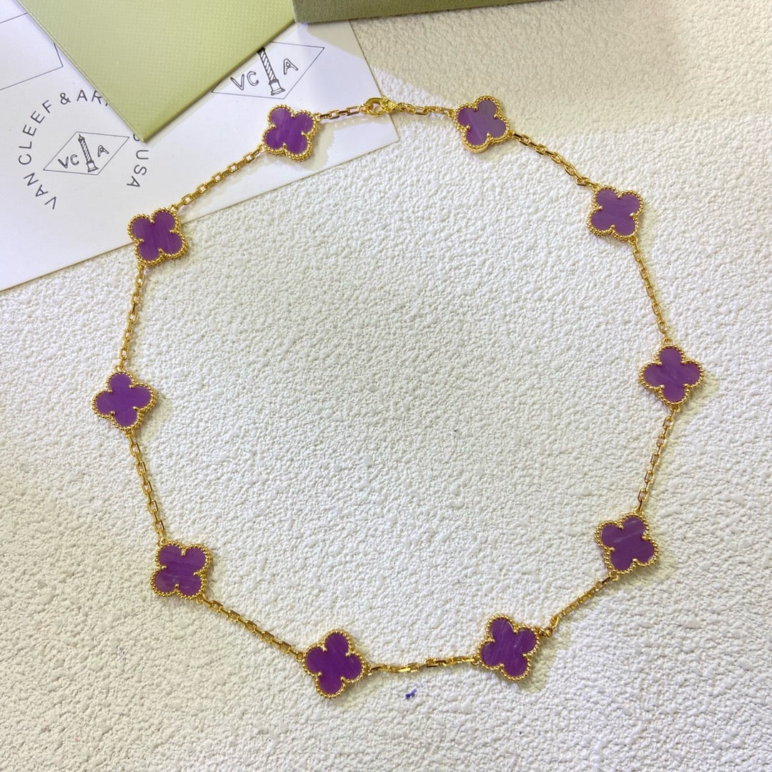 [RAFFINE]CLOVER 10 MOTIFS  PURPLE VIOLET  NECKLACE