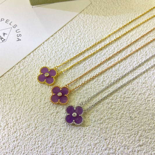 [RAFFINE]CLOVER 15MM DIAMOND  PURPLE VIOLET NECKLACE
