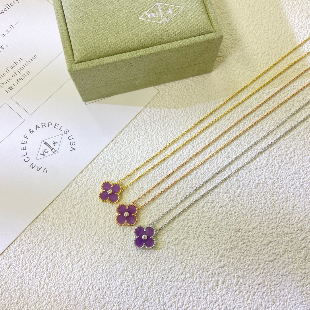 [RAFFINE]CLOVER 15MM DIAMOND  PURPLE VIOLET NECKLACE