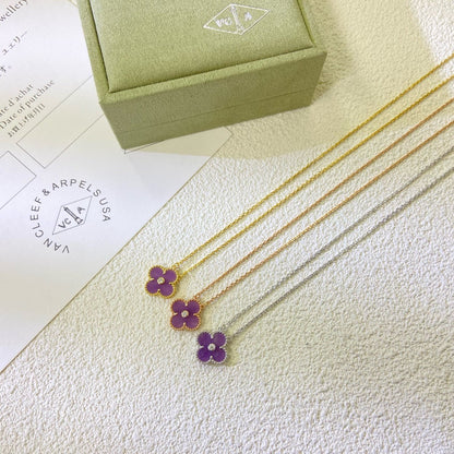 [RAFFINE]CLOVER 15MM DIAMOND  PURPLE VIOLET NECKLACE