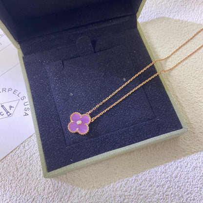 [RAFFINE]CLOVER 15MM DIAMOND  PURPLE VIOLET NECKLACE