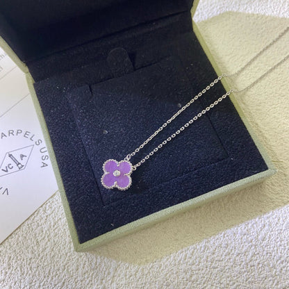 [RAFFINE]CLOVER 15MM DIAMOND  PURPLE VIOLET NECKLACE