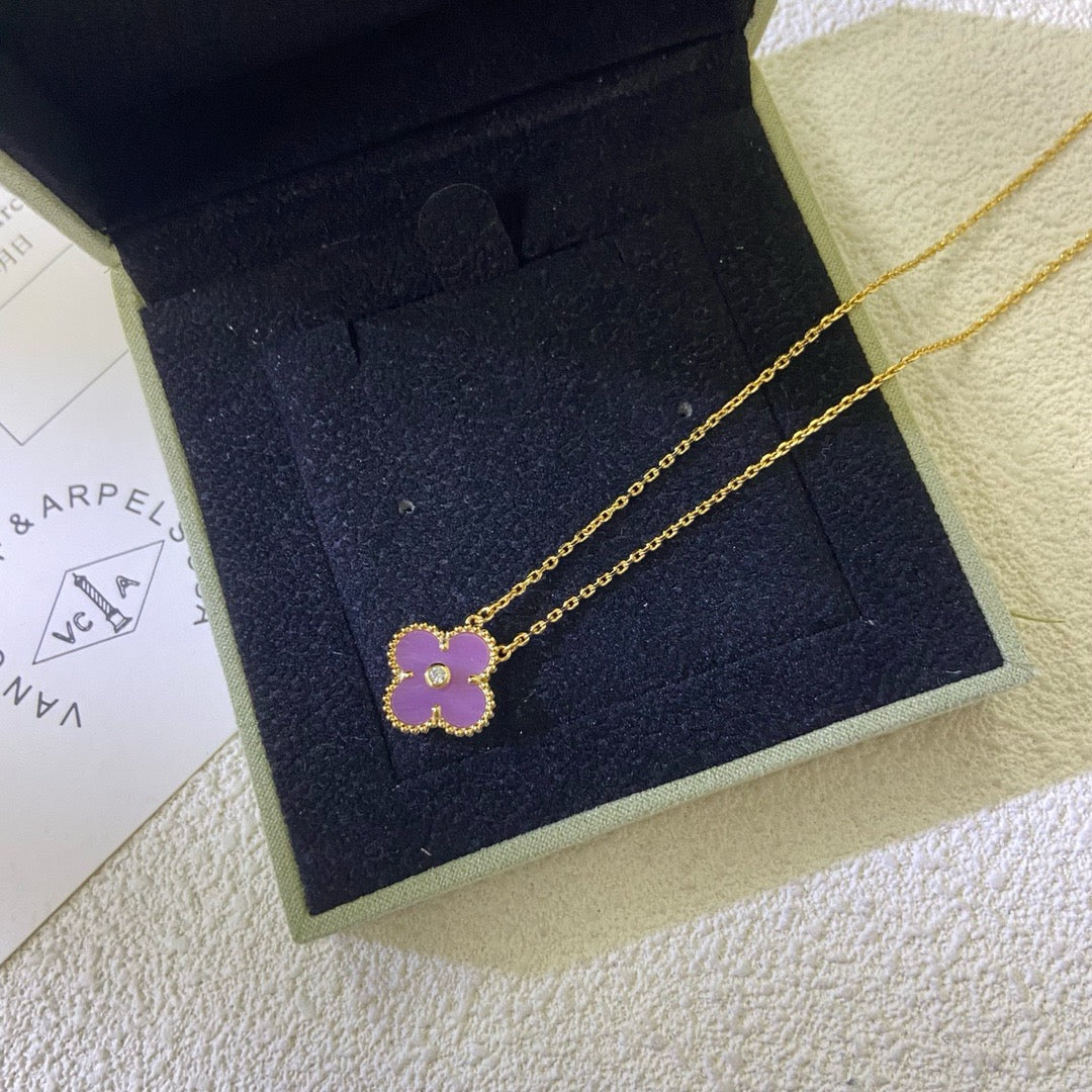 [RAFFINE]CLOVER 15MM DIAMOND  PURPLE VIOLET NECKLACE