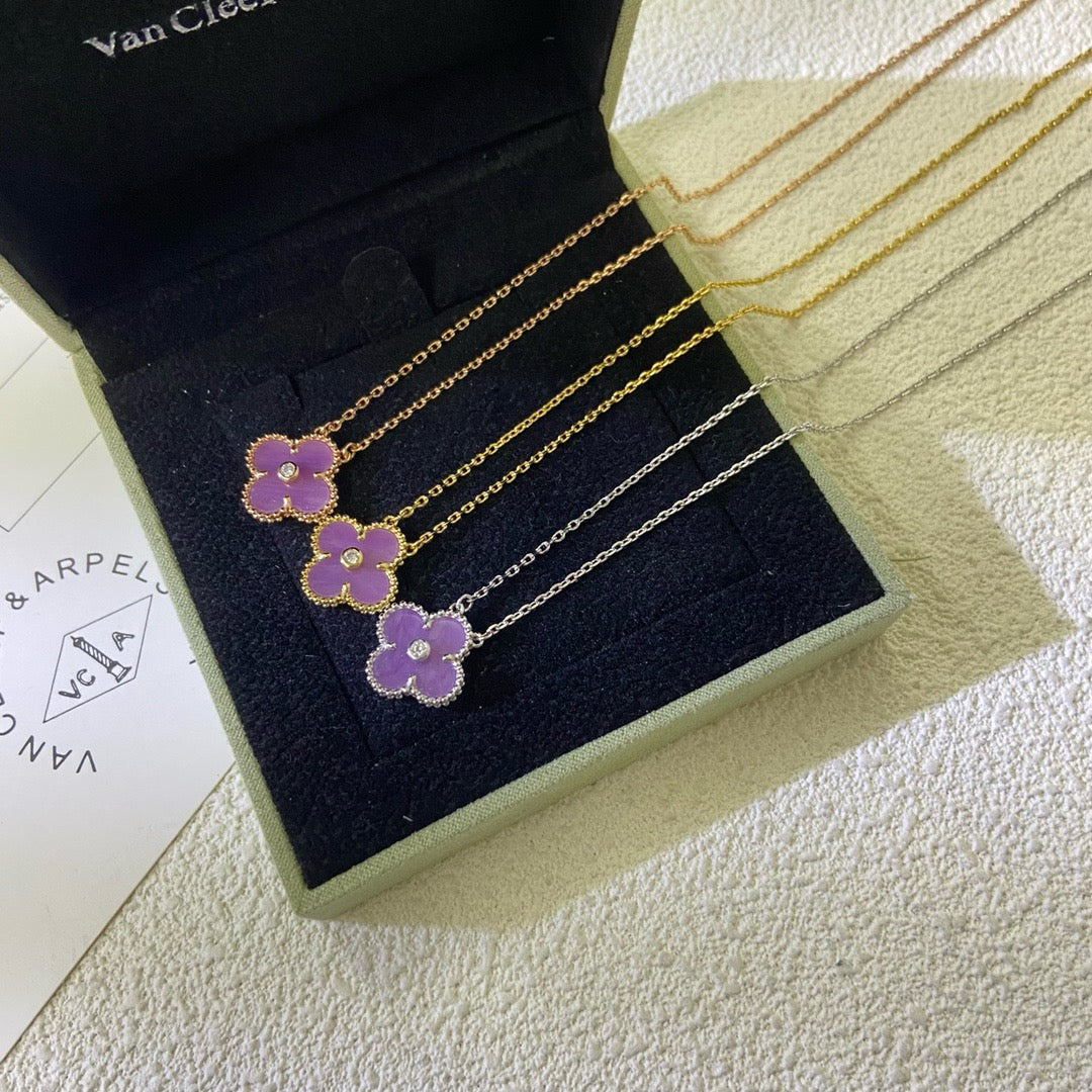 [RAFFINE]CLOVER 15MM DIAMOND  PURPLE VIOLET NECKLACE
