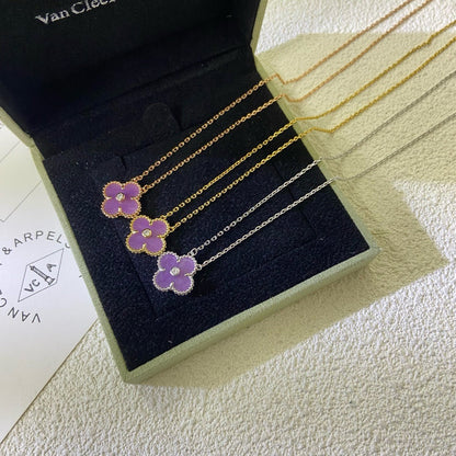 [RAFFINE]CLOVER 15MM DIAMOND  PURPLE VIOLET NECKLACE