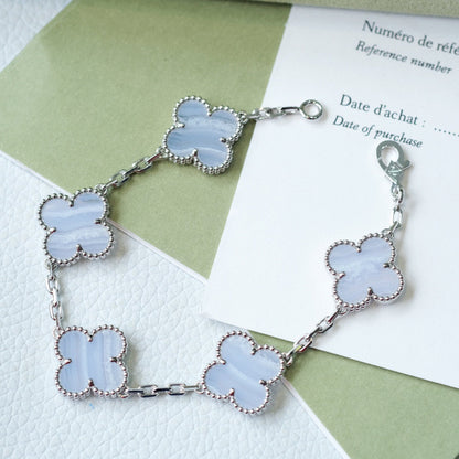 [Raffine]CLOVER 5 MOTIV LILA CHALCEDON ARMBAND SILBER 