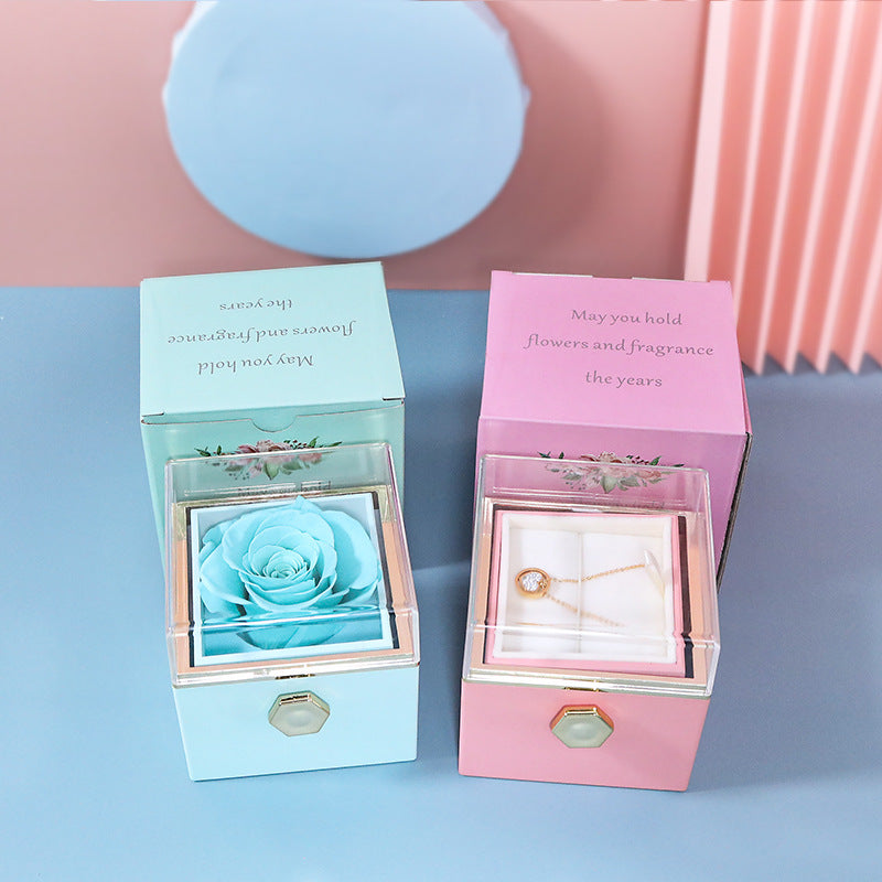 CAJA DE REGALO DE JOYERÍA DE ROSAS PRESERVADAS GIRATORIAS CREATIVAS (LOGO O)