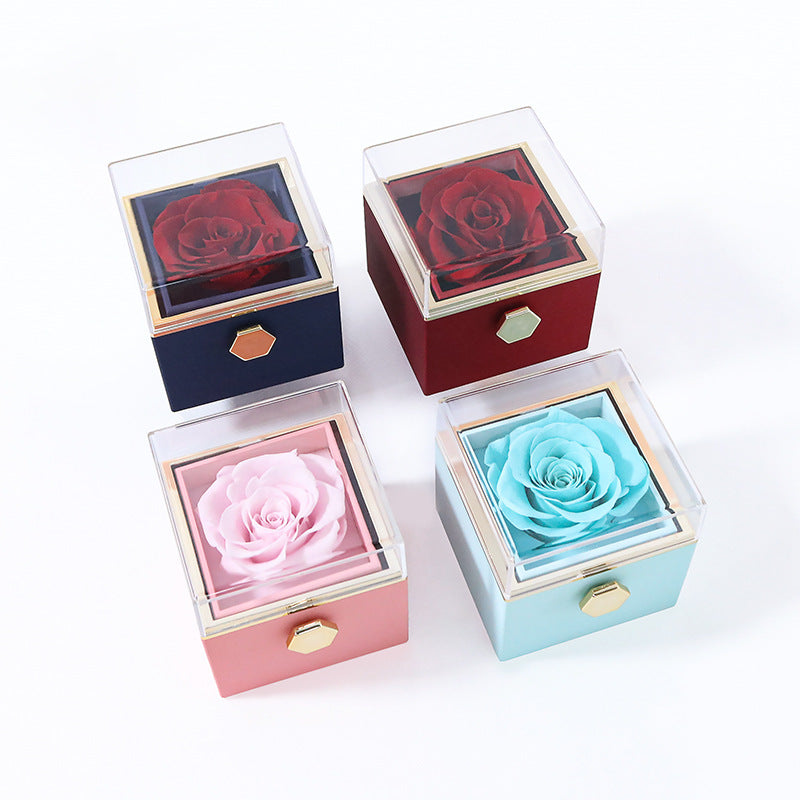 CAJA DE REGALO DE JOYERÍA DE ROSAS PRESERVADAS GIRATORIAS CREATIVAS (LOGO O)
