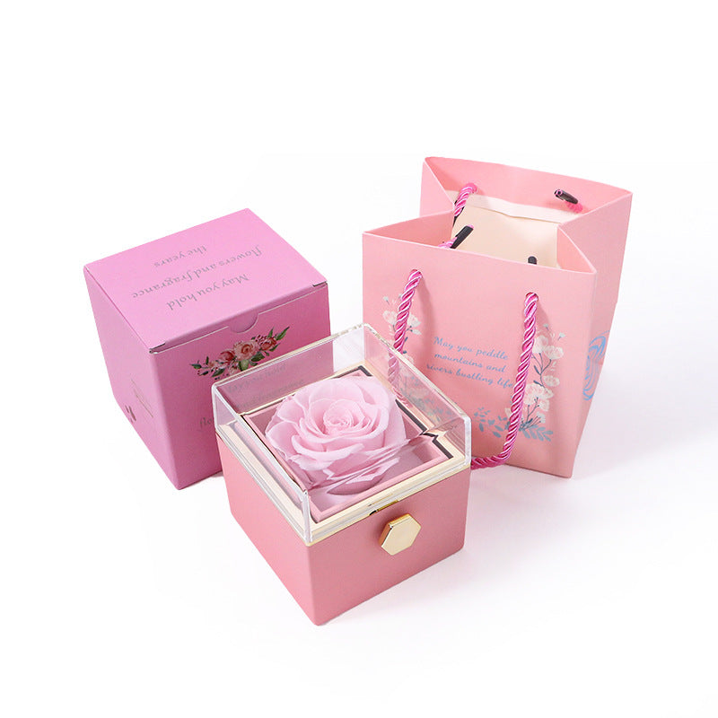 CAJA DE REGALO DE JOYERÍA DE ROSAS PRESERVADAS GIRATORIAS CREATIVAS (LOGO O)