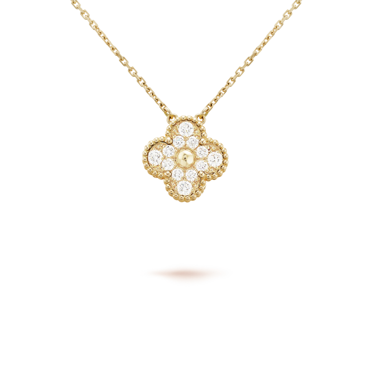 [RAFFINE]CLOVER 15MM DIAMOND SINGLE FLOWER NECKLACE