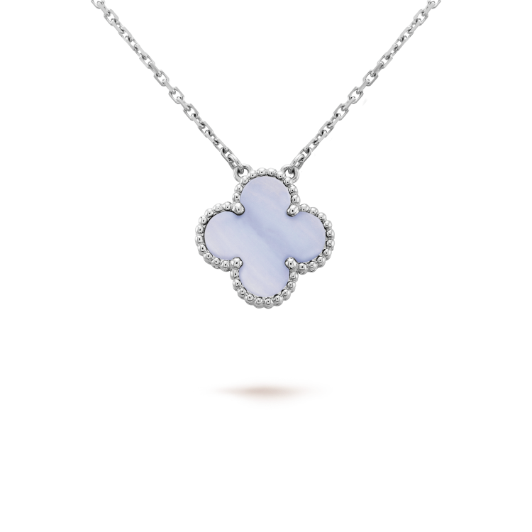[RAFFINE]CLOVER 15MM BLUE CHALCEDONY NECKLACE SILVER