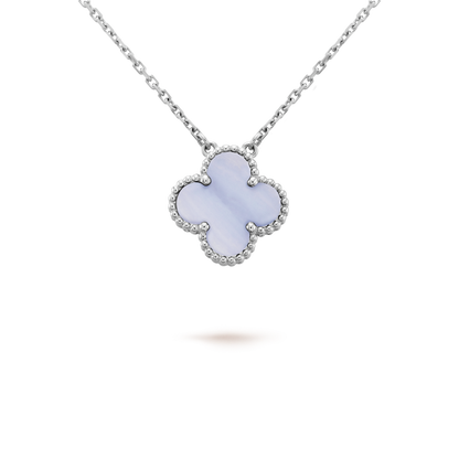 [RAFFINE]CLOVER 15MM BLUE CHALCEDONY NECKLACE SILVER