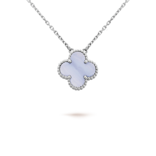 [RAFFINE]CLOVER 15MM BLUE CHALCEDONY NECKLACE SILVER
