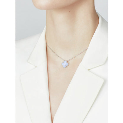 [RAFFINE]CLOVER 15MM BLUE CHALCEDONY NECKLACE SILVER