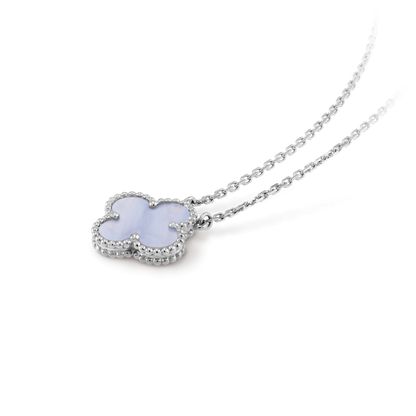 [RAFFINE]CLOVER 15MM BLUE CHALCEDONY NECKLACE SILVER