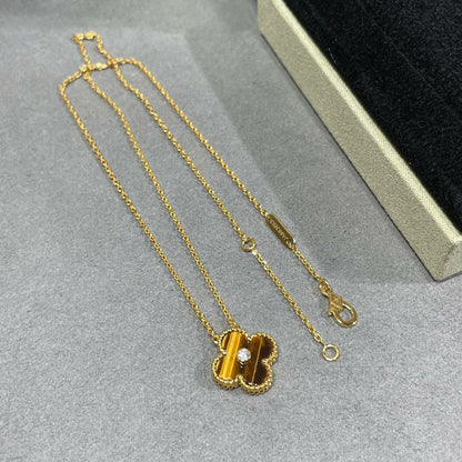 [RAFFINE]CLOVER 15MM DIAMOND AND YELLOW TIGER'S EYE AGATE necklace