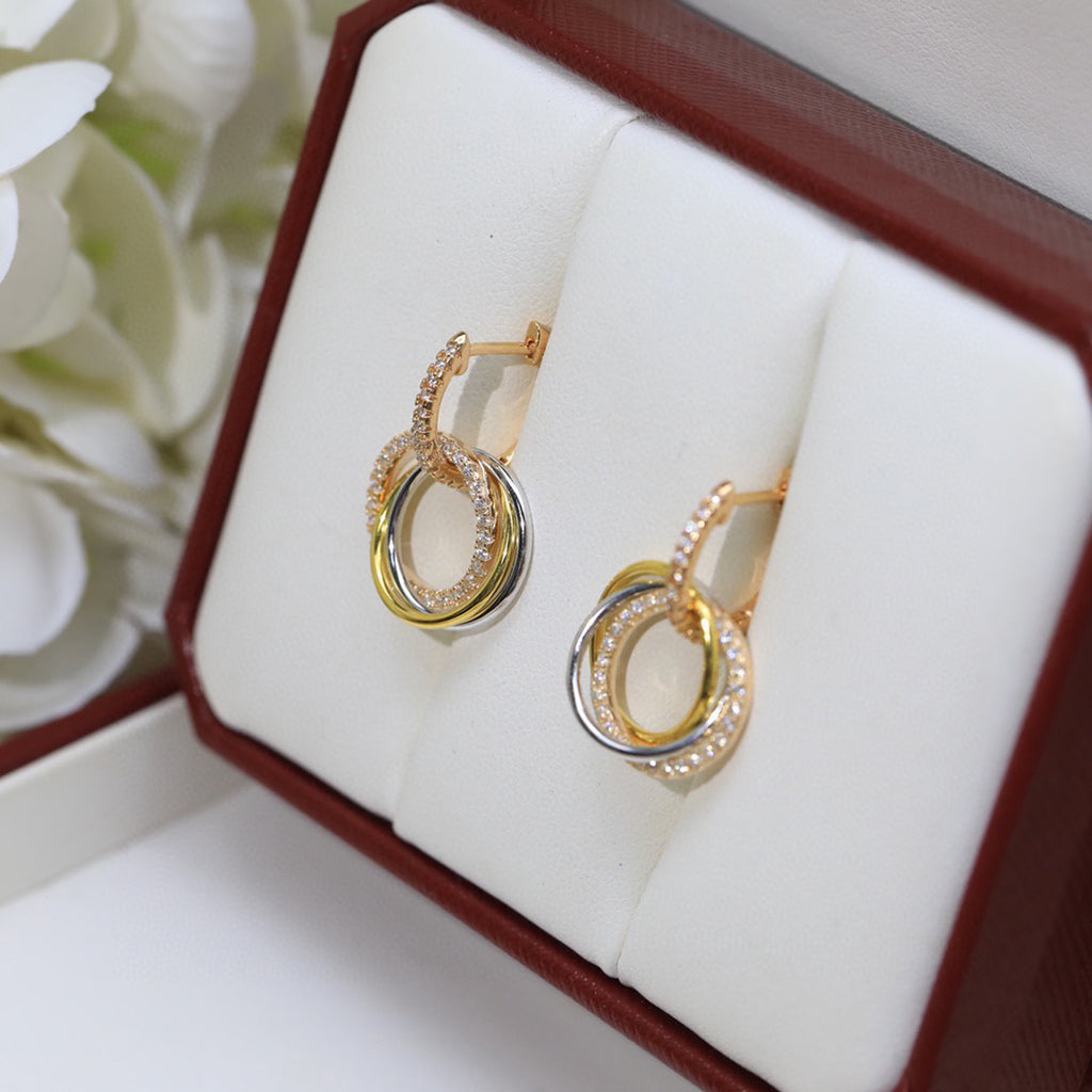[Raffine]TRINITY HALF DIAMOND  EARRINGS