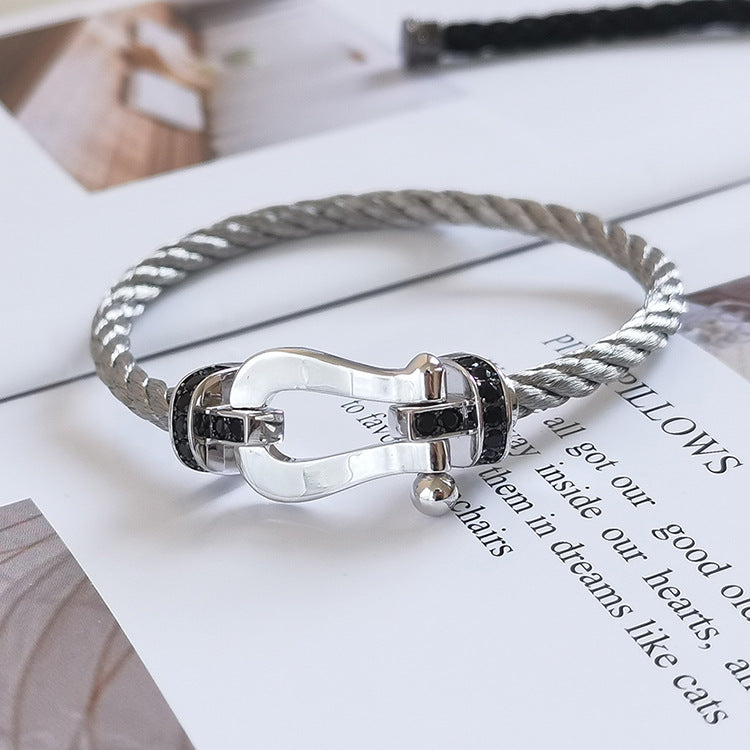 [RAFFINE]FORCE LARGE HORSESHOE BLACK DIAMOND BRACELET SILVER