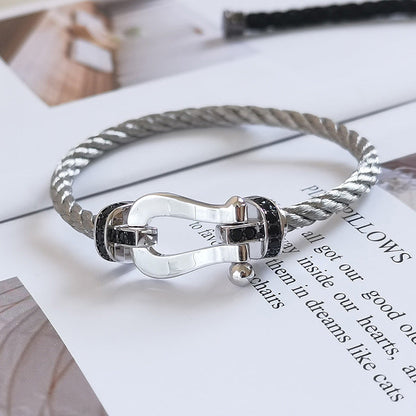 [RAFFINE]FORCE LARGE HORSESHOE BLACK DIAMOND BRACELET SILVER