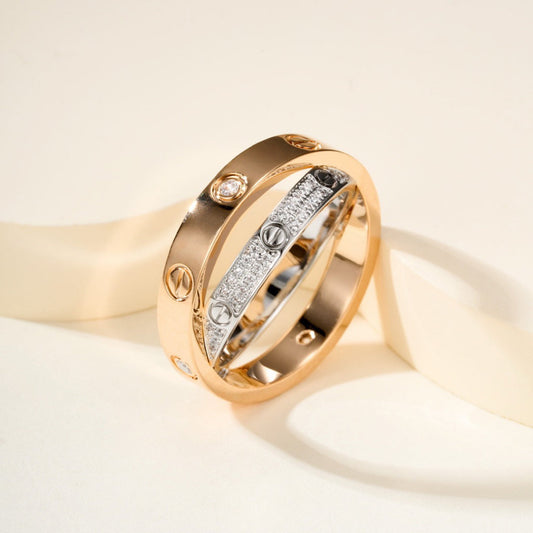 [Raffine]LOVE PINK GOLD SILVER DIAMOND DOUBLE RING