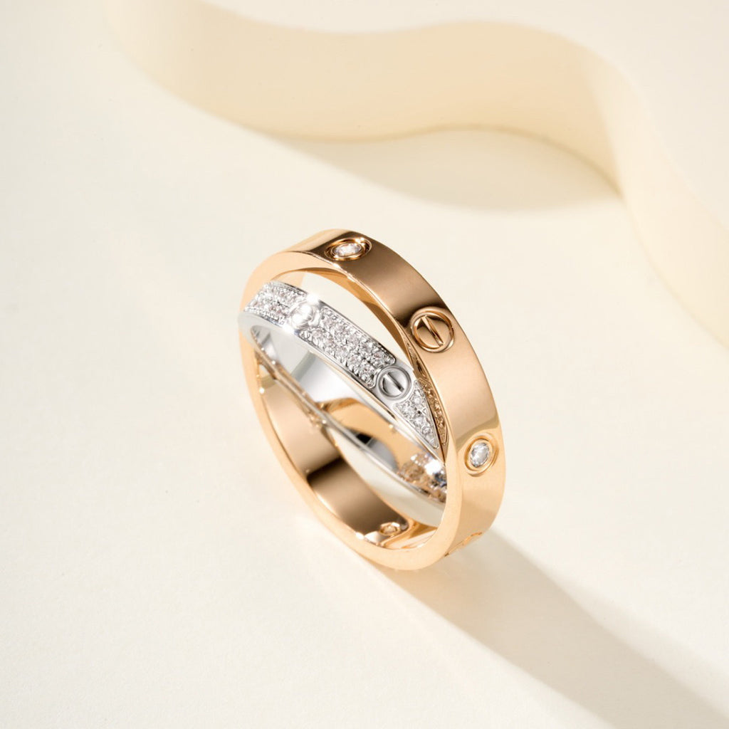 [Raffine]LOVE PINK GOLD SILVER DIAMOND DOUBLE RING