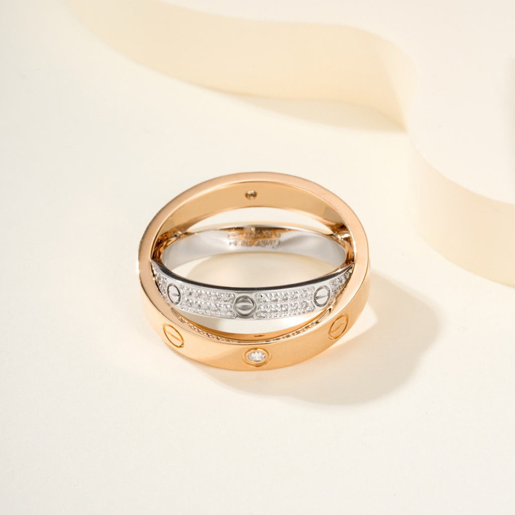 [Raffine]LOVE PINK GOLD SILVER DIAMOND DOUBLE RING