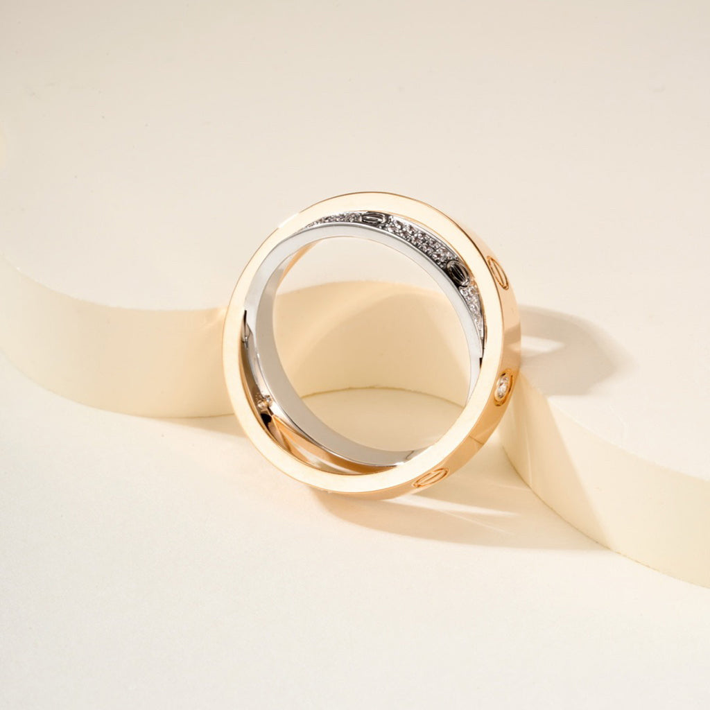 [Raffine]LOVE PINK GOLD SILVER DIAMOND DOUBLE RING