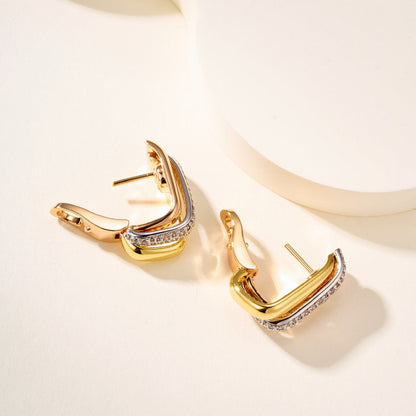 [Raffine]TRINITY HALF DIAMOND  CUSHION EARRINGS