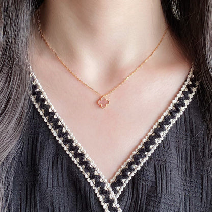 [RAFFINE]CLOVER 9.5MM PINK MOTHER OF PEARL SINGLE FLOWER NECKLACE
