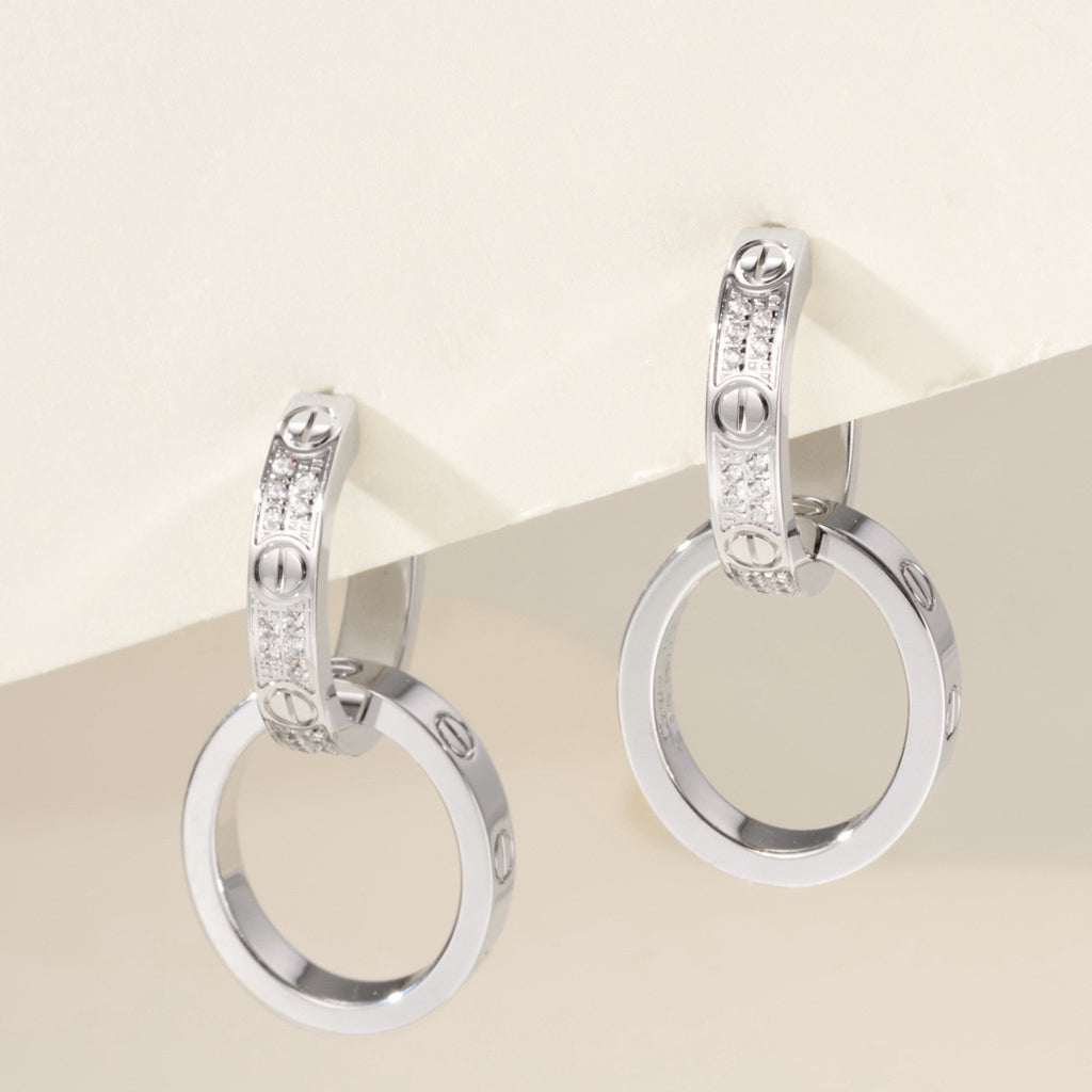 [Raffine]LOVE 3.3MM DANGLE HALF DIAMOND EARRINGS